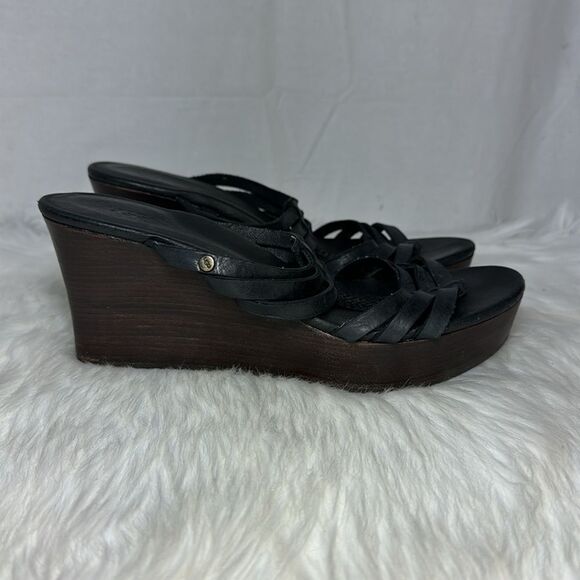 UGG Mattie Black Leather Platform Clogs Mules Sz 9.5 - Picture 5 of 8